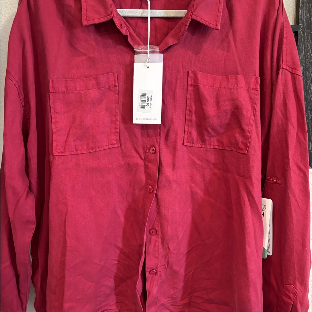 Dear John Red Casual Button Down Shirt with Relaxed Fit